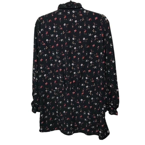 Zara Basic Denim z1975 Black Floral Tie Neck Long Sleeve Blouse NWT Medium - Picture 2 of 12
